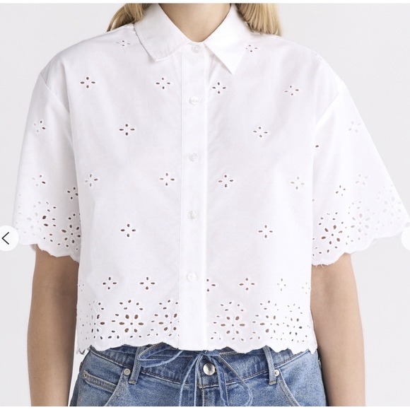 Free Assembly Tops - Free Assembly Women's Small Cropped Cotton Eyelet Shirt  NWT